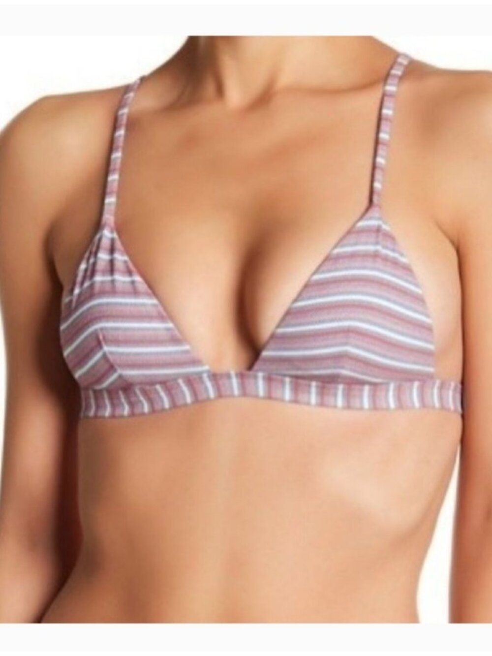 Onia Women's Medium Pastel Stripe Triangle Bikini Top Adjustable Festival Swim - Picture 2 of 6
